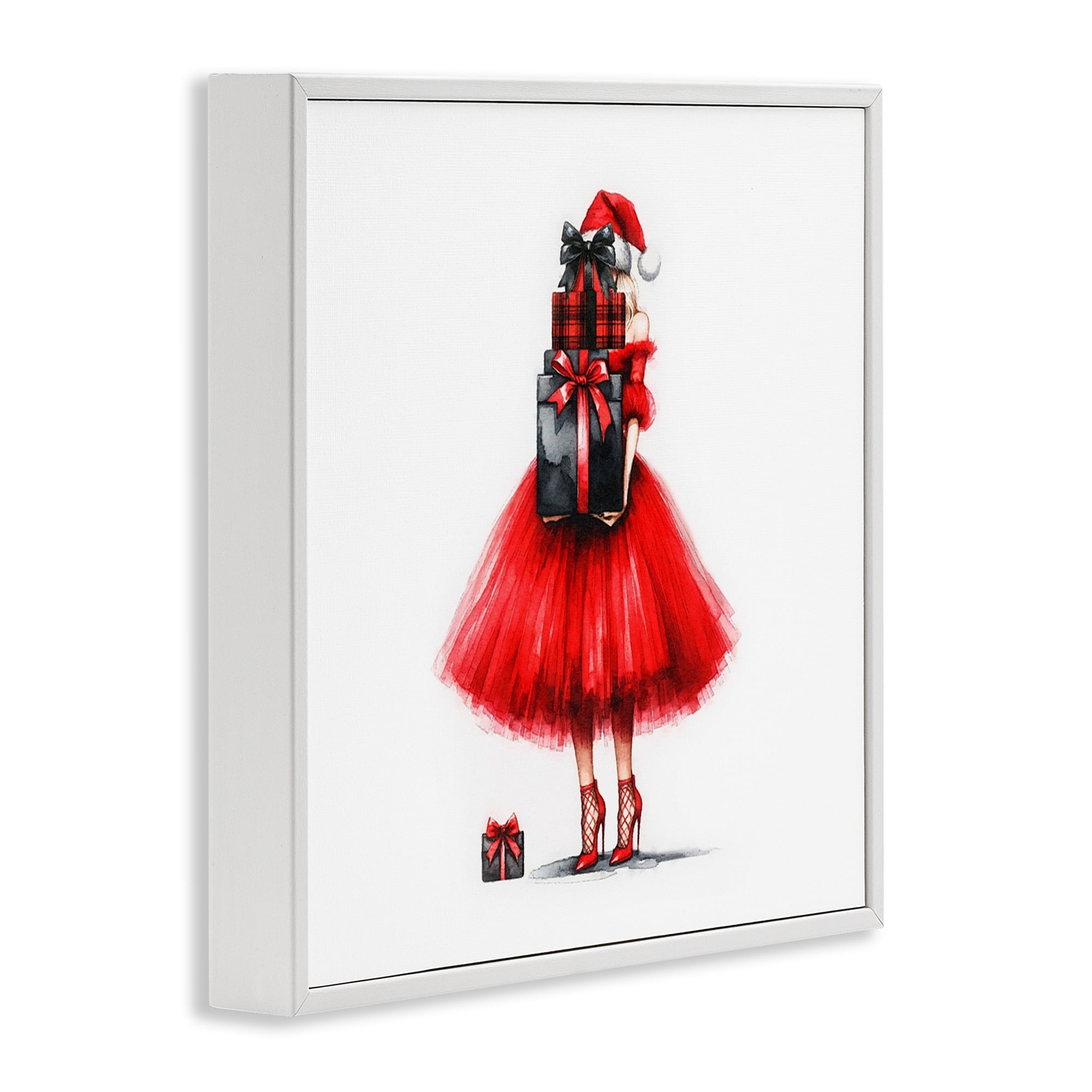 Stupell Industries Chic Christmas Gal Holiday Painting White Framed Art Prints Wall Art, 17 x 17