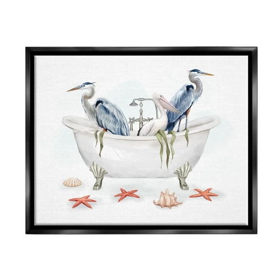 Stupell Industries Egrets in Nautical Bathtub Animals & Insects Painting Black Floater Framed Art Print Wall Art, 21 x 17