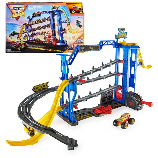 Playset Monster Jam Garage con camión excavador de tumbas exclusivo
