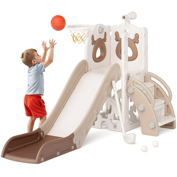 Slide Mloong 7 en 1 para niños de 1 a 3 años con aro de baloncesto