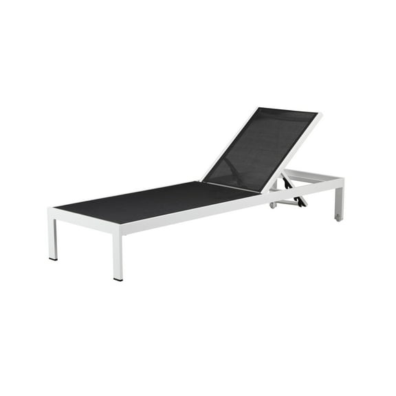 Edie 76 Inch Outdoor Adjustable Chaise Lounger, Metal, Black Textilene - Saltoro Sherpi