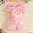 thumbnail image 2 of Bobifish Toddler Girls Outfit Sets Ribbed Knit Short Sleeve T Shirt And Flower Print Suspenders Shorts Summer Kids Girls Sets, 2 of 7