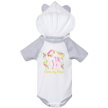 

Inktastic I Love My Oma Unicorn with Pink and Yellow Flowers Gift Baby Boy or Baby Girl Bodysuit