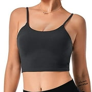 Women's Sports Bra, Longline Padded Workout Tank Top Shirts for Yoga Running Gym Dancing Low to Medium Impact Black