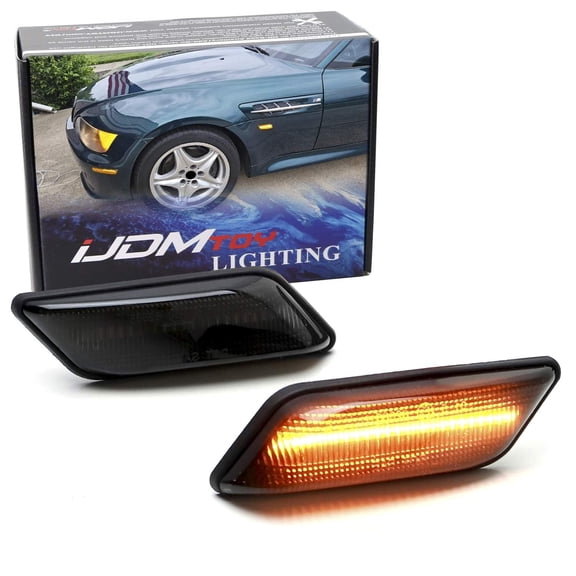 Smoked Lens Amber Full LED Strip Fender Side Marker Lights For 1996-02 BMW Z3 Roadster Convertible, Z3-M Coupe, Powered by 40-SMD LED, Replace OEM Amber/Clear Sidemarkers