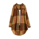thumbnail image 5 of ICHUANYI Clearance Ladies Fashion Color Lattice Stripe Long Sleeve Cotton Casual Loose Shirt Coat(Coffee, S) ICHUANYI WER2023081114959, 5 of 8