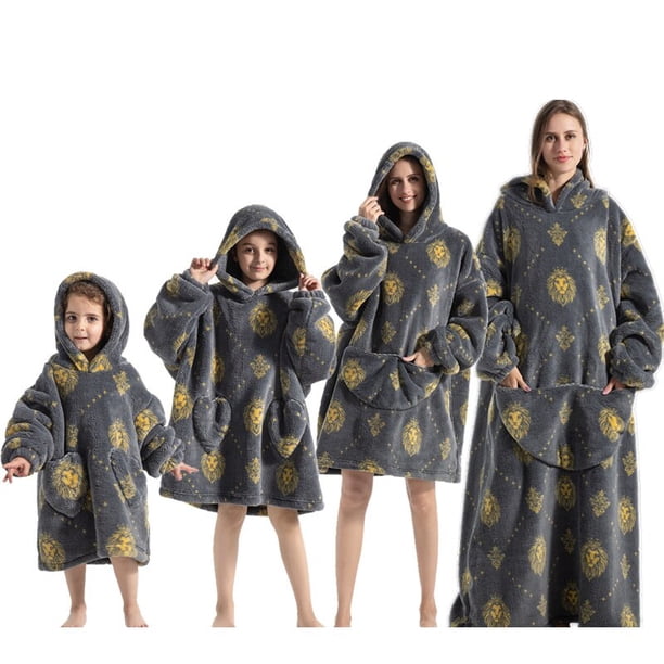 Manta de franela de gran tamaño con mangas, Sudadera con capucha cálida de invierno, jersey de lana gigante para niños y mujeres, manta con capucha para TV