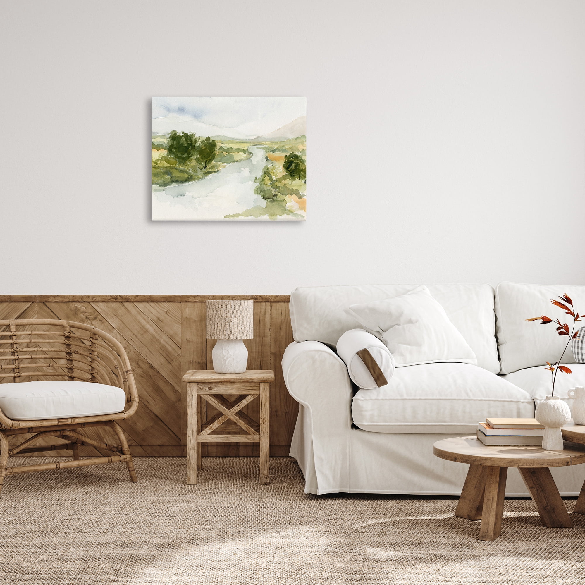 Stupell Industries Natural Flowing Stream Landscape Painting Gallery Wrapped Canvas Art Print Wall Art, 30 x 24