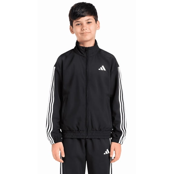 adidas Youth Tricot 3 Stripe Full Zip Track Jacket (Black, Medium (10/12))