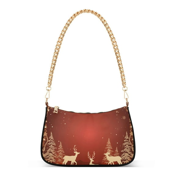 Womens Chain Shoulder Bag Christmas Deers Classic Tote Handbags Fashion Clutch Hobo Purse with Zipper for Travel Casual