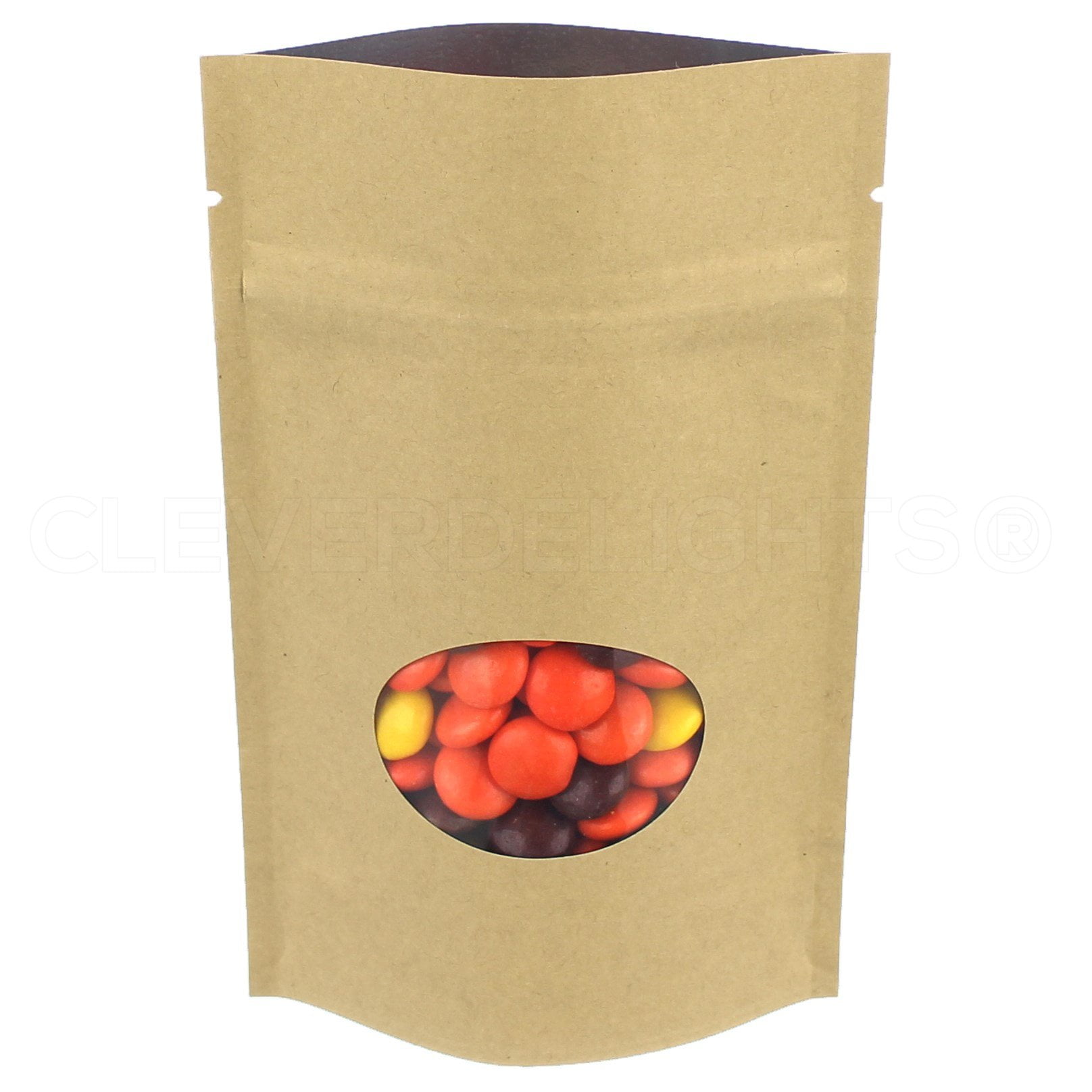CleverDelights Kraft Stand-Up Window Pouches - 2oz - 4' x 6' x 2' - 100 Pack