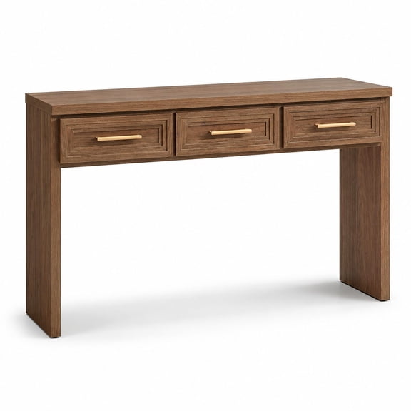 Light Walnut Wood Console Table with 3 Drawers, 47 Inch Entryway Table for Hallway