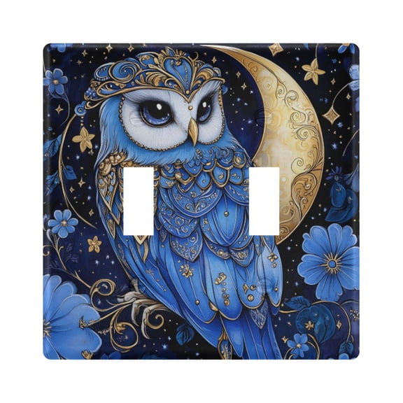 Elegant Blue Owl Flowers Moon Light Switch Cover Electrical Outlet Cover Replaceable Wall Plates 2-Gang