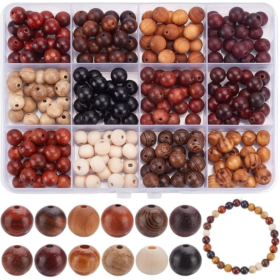 240Pcs 12 Colors Natural Wood Round Beads 7.5mm 8mm Round Wood Polished Stripe Loose Craft Bead Handmade Unfinished Wooden Spacer Beads for Bracelet Necklace Earrings Jewelry Making DIY Crafts
