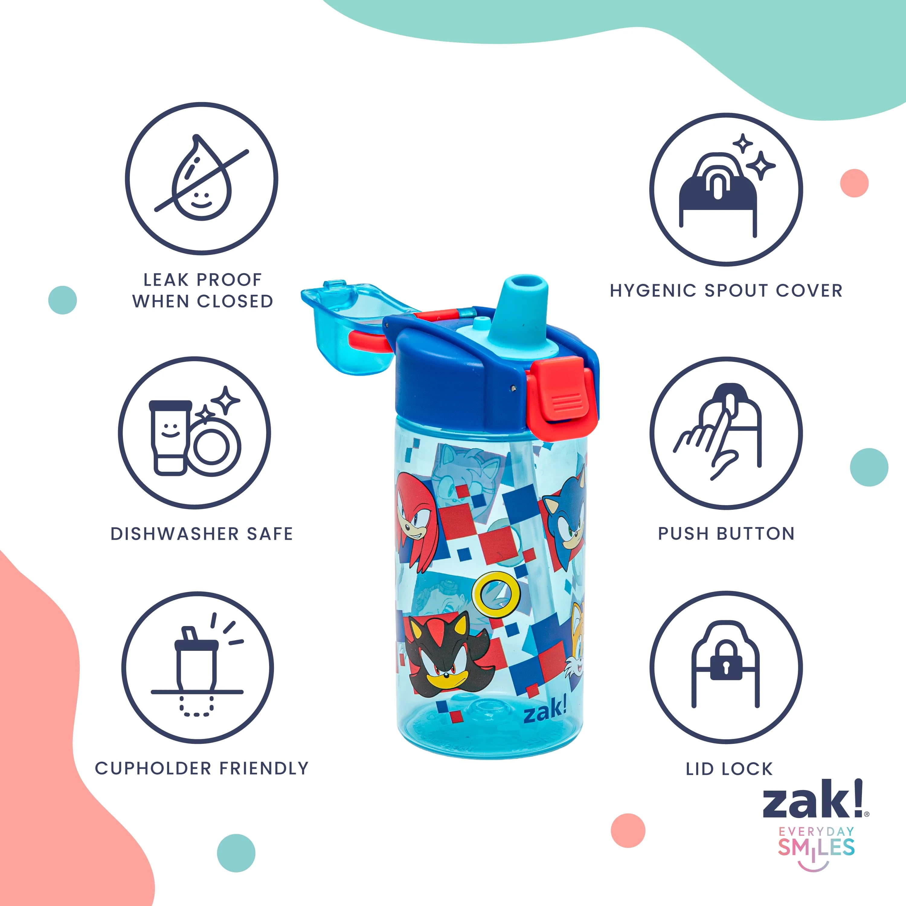 Zak Designs 16oz Sonic Jubilation Durable Plastic Water Bottle, 2pk.