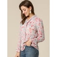 thumbnail image 4 of INSPIRE CHIC Blusa con cuello en V y lazo floral para mujer, camisa de manga larga con volantes y trompeta vintage, top Rosa M, 4 of 6