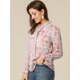thumbnail image 4 of INSPIRE CHIC Blusa con cuello en V y lazo floral para mujer, camisa de manga larga con volantes y trompeta vintage, top Rosa M, 4 of 6