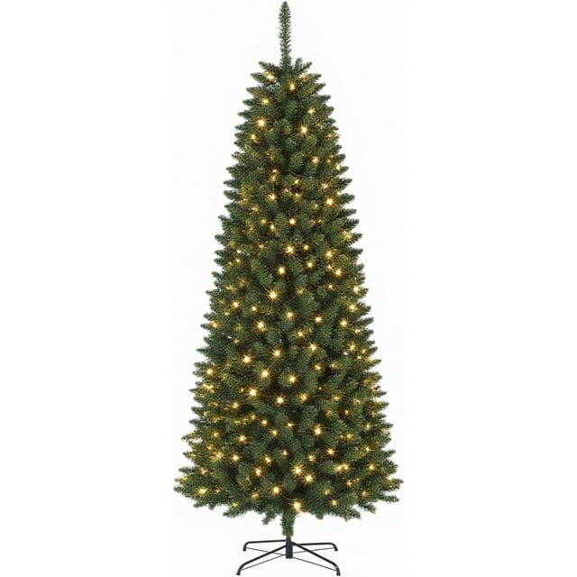 Pre-Lit Artificial Pencil Christmas Tree – Slim Realistic Design with LED Lights, Easy Assembly, Foldable Stand, Holiday Decoration for Indoor or Outdoor Use