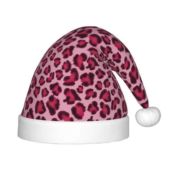 Fuzoiu Rose Leopard Print Print Santa Hat Christmas Hat for kids,Santa Hats with Pompom, Unisex Xmas Holiday Hat for Christmas New Year Festive Party Supplies