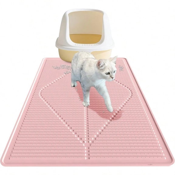 Cat Litter Mat XXL - Waterproof Kitty Litter Box mat for Floor - Extra Large Pet Trapping Litter Rug Pad - Silicone Cat plies Accories for Indoor Cats 38 x 25 -Pink