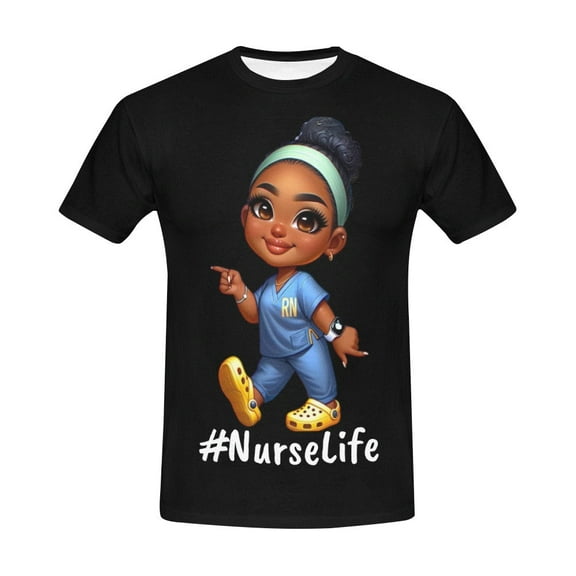 Nurselife_Black All Over Print T-Shirt (Size:S;)