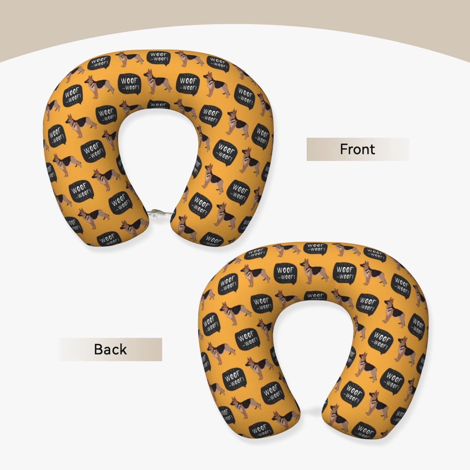 Xecao German Shepherd Woof Print Memory Foam Cervical Neck Pillow Versatile U-Shaped Pillows for Home,Office,Camping,Travelling,Soft Washable Cover
