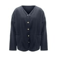 thumbnail image 5 of VISALY Women's Casual Button Down Cardigan with Pockets Fall Solid Color Long Sleeve Crewneck Tunic Jacket Coat Lightweight Trendy Outerwear Everyday Wear Black M, 5 of 5