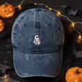 thumbnail image 6 of Byfri Dark Blue Halloween Ghost Embroidered Baseball Hat 56-62cm Adjustable Washed Cotton Dad Cap, 6 of 7