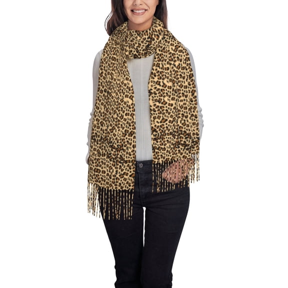 Sigee Leopard Print Brown for Scarf for Women Winter Warm Scarfs with Fringe
