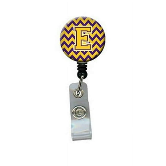 Carolines Treasures CJ1041-EBR Letter E Chevron Purple & Gold Retractable Badge Reel, 5 x 1 x 2 in.