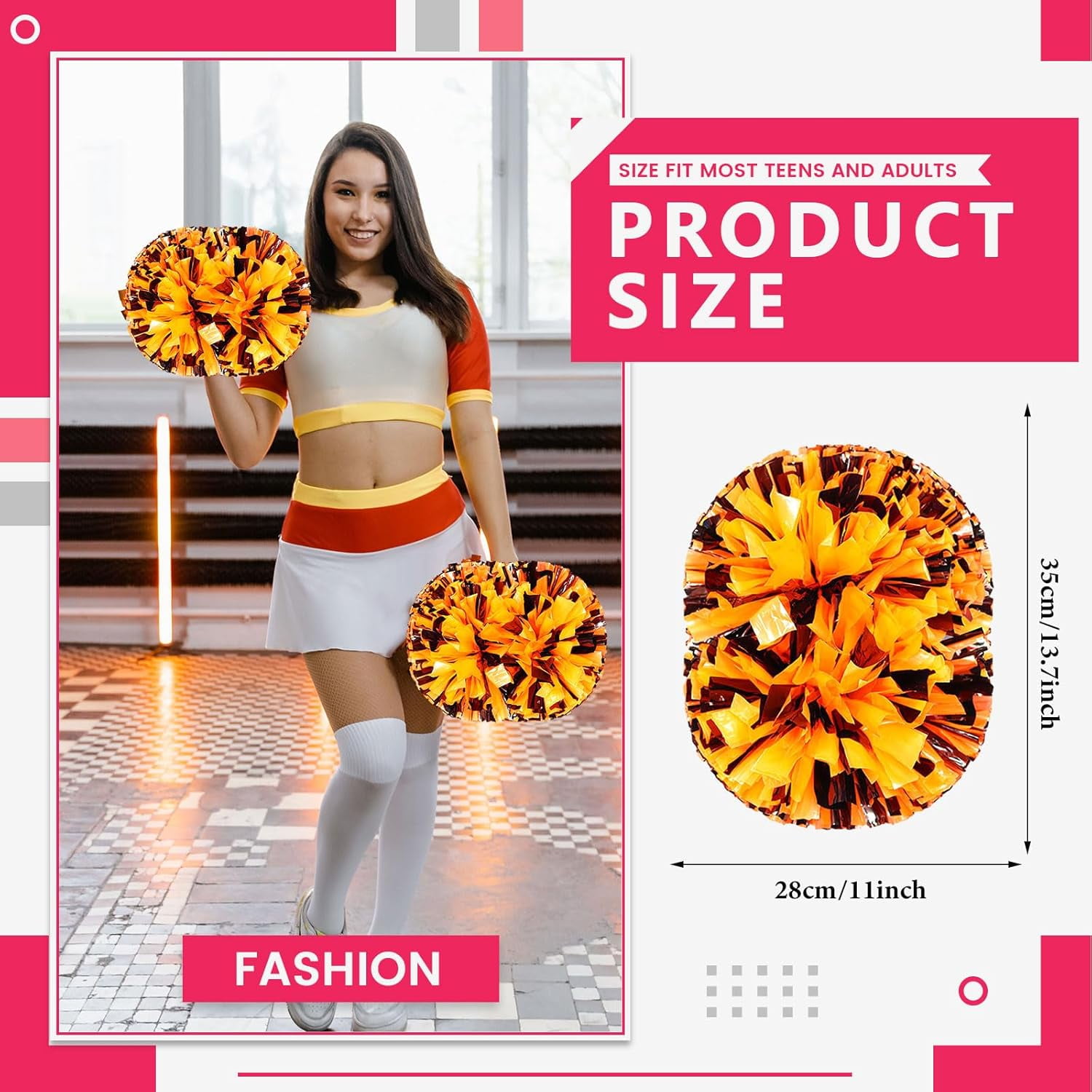 20 PCS pom poms Cheer, 13.8inch Sports Dance for Sports Team Spirit Cheering with Handle