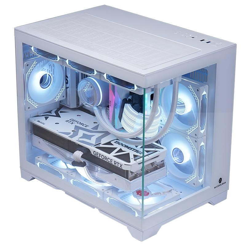 WJCOOLMAN Lone Warrior Upgrade Edition Computer Case Panoramic Version 2Side Transparent Glass Gaming Support 9 Fan Positions 360 AIO Support Micro-ATX Gming Case High-Airflow Design