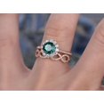 thumbnail image 3 of HeartsAndYou 3ct Natural Green Emerald Bridal Set Halo Floral Ring Band 14k SOLID Rose Gold, 3 of 9
