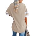 thumbnail image 2 of Langwyqu Stripe Sleeve Women Loose V-Neck Half Sleeve Leisure Cozy Cotton Tunic Tops, 2 of 3