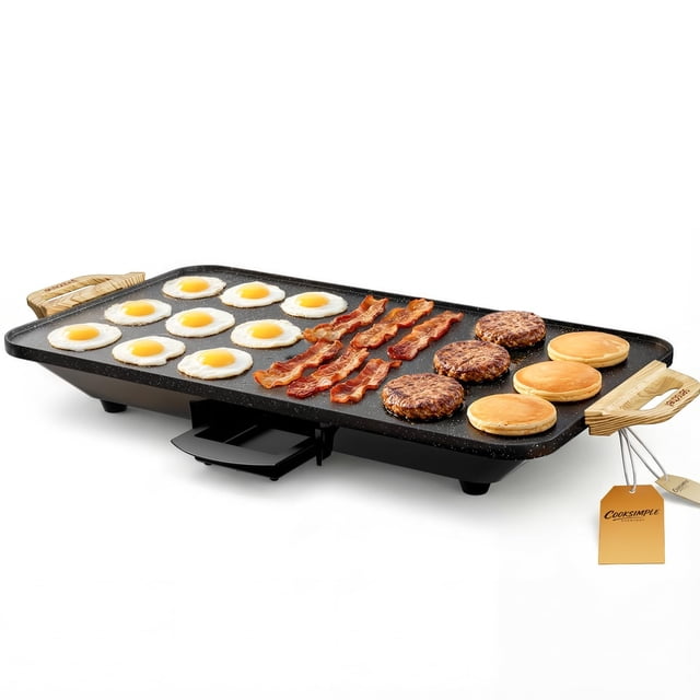 SENSCHEF CookSimple Everyday Plaque Chauffante Électrique 20"x12 Pouces–1700W Surface en Granit ILAG Antiadhésive, Grand Design Plat, Parfaite pour les Repas en Famille, Crêpe