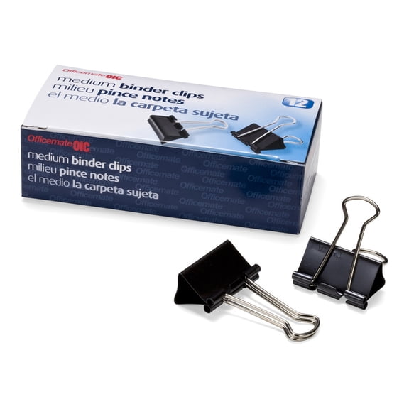 Officemate Medium Binder Clips, Black, 1 Box of 1 Dozen (99050)