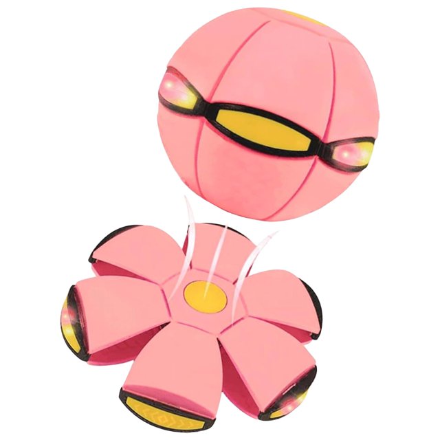 Bouncing Flying Saucer Disc with LED Light Effects, Soft Child-Safe Material and Unpredictable Gliding, Foldable Portable Toy for Parent-Child Interactive Play (Pink)