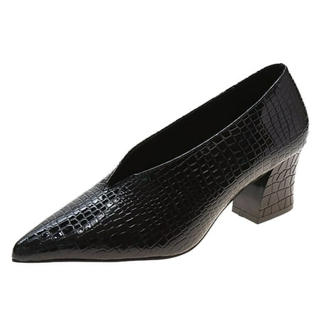KELINFONG Women s Pointed Toe Slip on Block Heels Dress Shoes Closed Toe Work Pumps Comfort Single Shoes