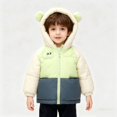thumbnail image 1 of Parkas de manga larga, ropa de invierno para niños y niñas, chaqueta de plumón de terciopelo grueso para niños, chaqueta corta con capucha y bloques de color, tops de algodón para niños, 1 of 9