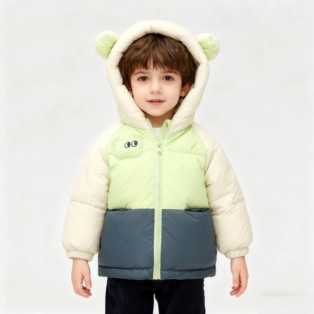 Parkas de manga larga, ropa de invierno para niños y niñas, chaqueta de plumón de terciopelo grueso para niños, chaqueta corta con capucha y bloques de color, tops de algodón para niños