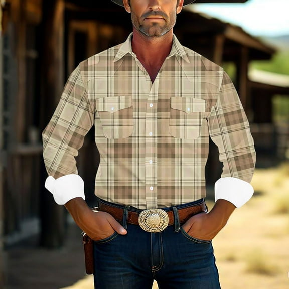 ZRGHAOYLQ Casual Button Down Shirts Long Sleeve Plaid Shirt for Men Big and Tall Collared Shirts Plus Size Slim Fit T Shirts Dress Shirts Western Cowboy Shirt Jackets