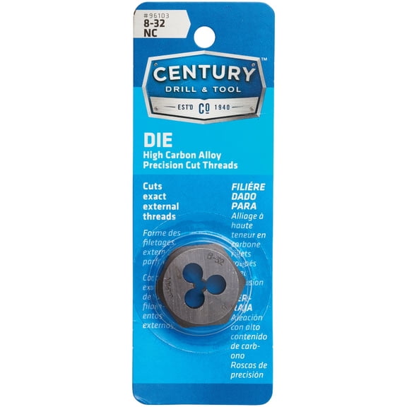 Century Drill & Tool 96103 Carbon Steel Die, 8-32NC
