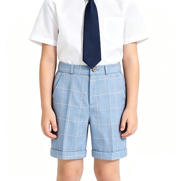 FYDUU Boys School Uniform Shorts Stylish Flat Front Dress Shorts for Casual Wear Elastic Waist Plaid Breathable Back To School Bottoms Vacation Pants 12-13 Years
