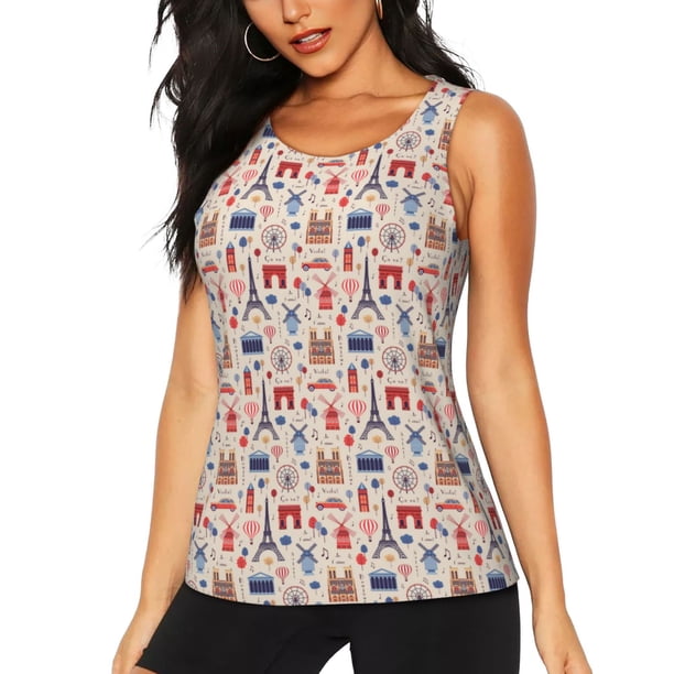 Fotbe Paris Blusas Sin Mangas para Mujer – Estilo Casual, Corte Suelto, Slim-Fit, Cuello Redondo Deportivo, Tops de Verano para Gimnasio y Yoga-Large