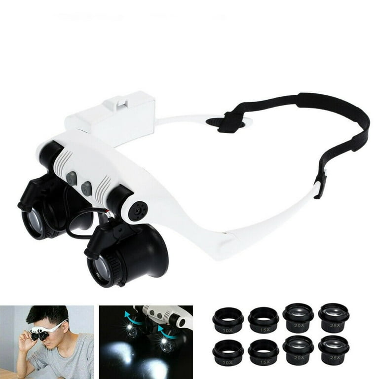 20X Head Eyeglass Loupe Glasses & LED Watchmakers Magnifier Watch Repair  Loupes