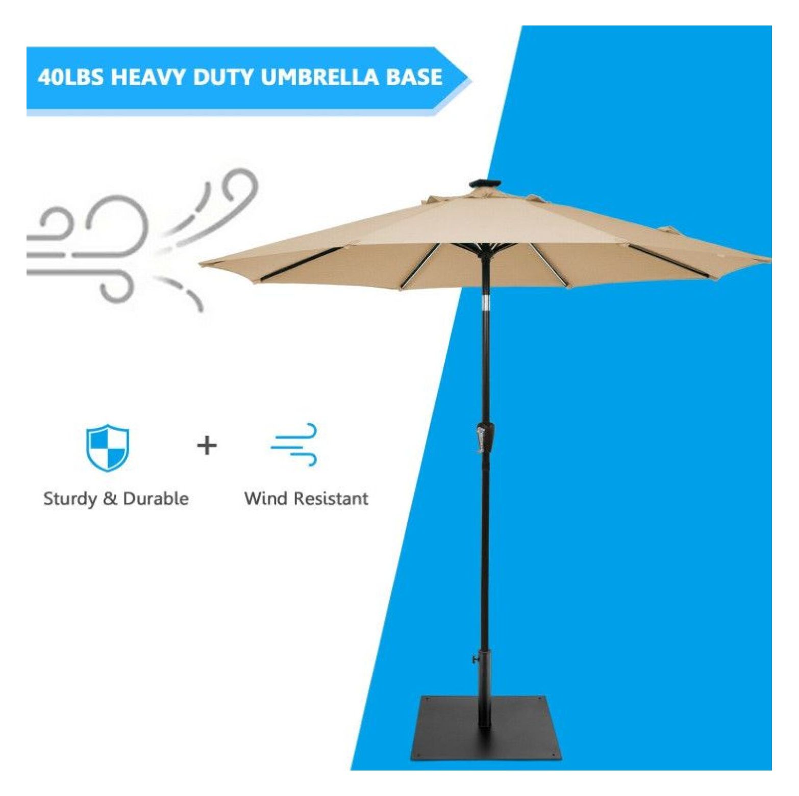 Umbrella Base 40lbs, Square Patio Umbrella Stand - Heavy Duty Steel, Hand Tightening Knob, Fits 1.4-1.9" Poles, Outdoor Backyard Use