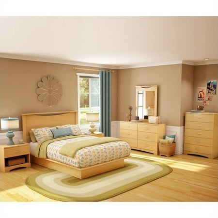 South Shore Copley Wood Panel Headboard 4 Piece Bedroom Set in Natural