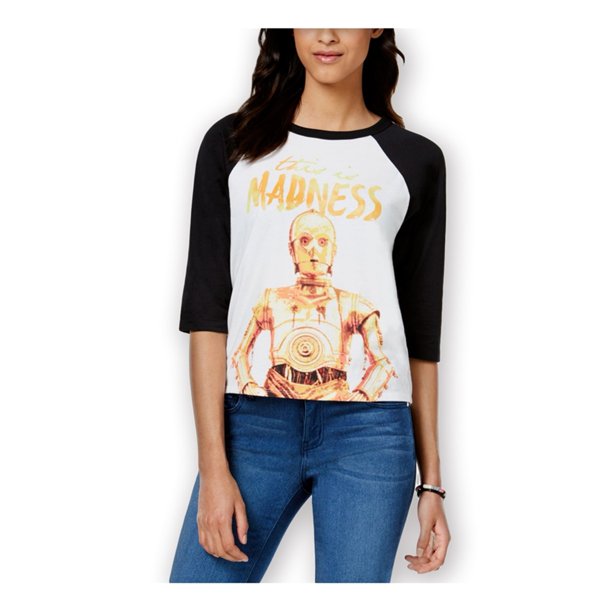 Mighty Fine - Playera de béisbol Threepio para mujer, color blanco, pequeña