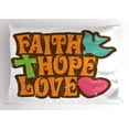 thumbnail image 1 of Hope Pillow Sham Grunge Faith Hope Love Quote with Religious Symbols Cartoon Style Vintage Letters, Decorative Standard King Size Printed Pillowcase, 36 X 20 Inches, Multicolor, by Ambesonne, 1 of 2