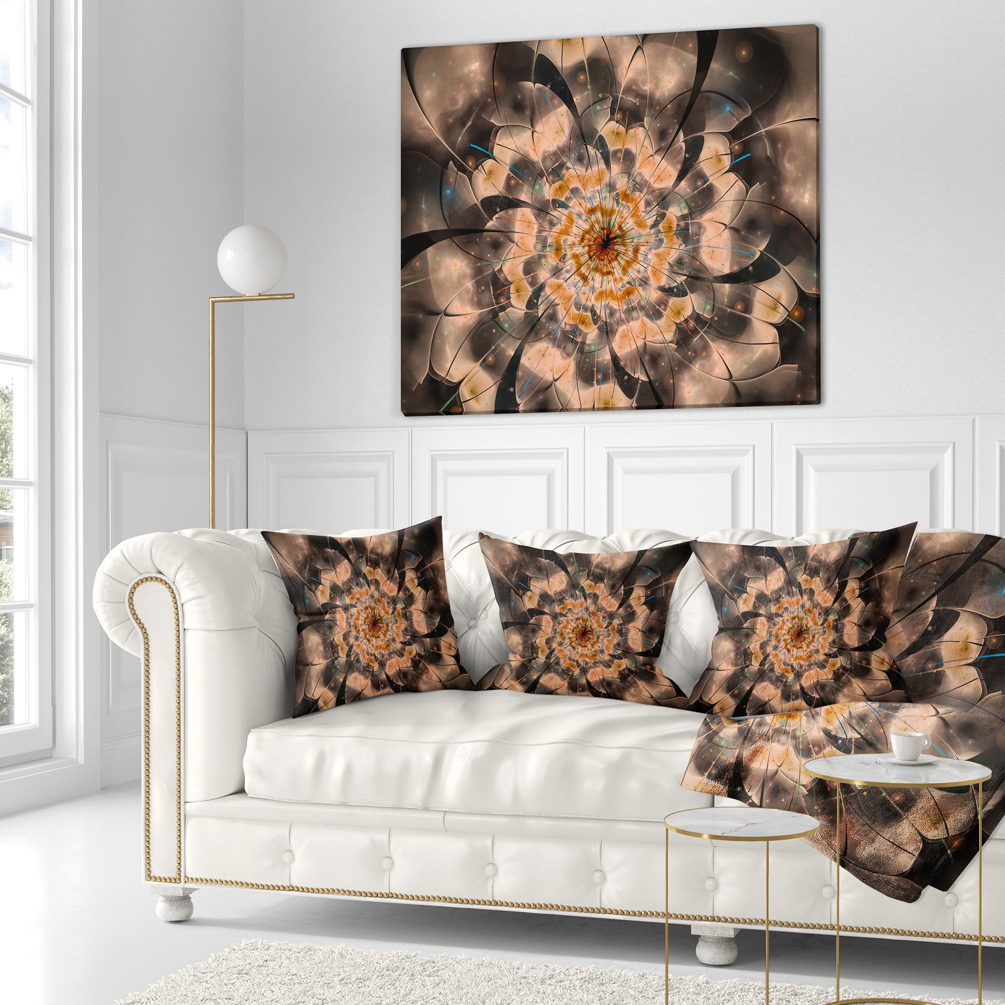Designart Brown Fractal Flower Petals Close up - Floral Throw Pillow - 18x18